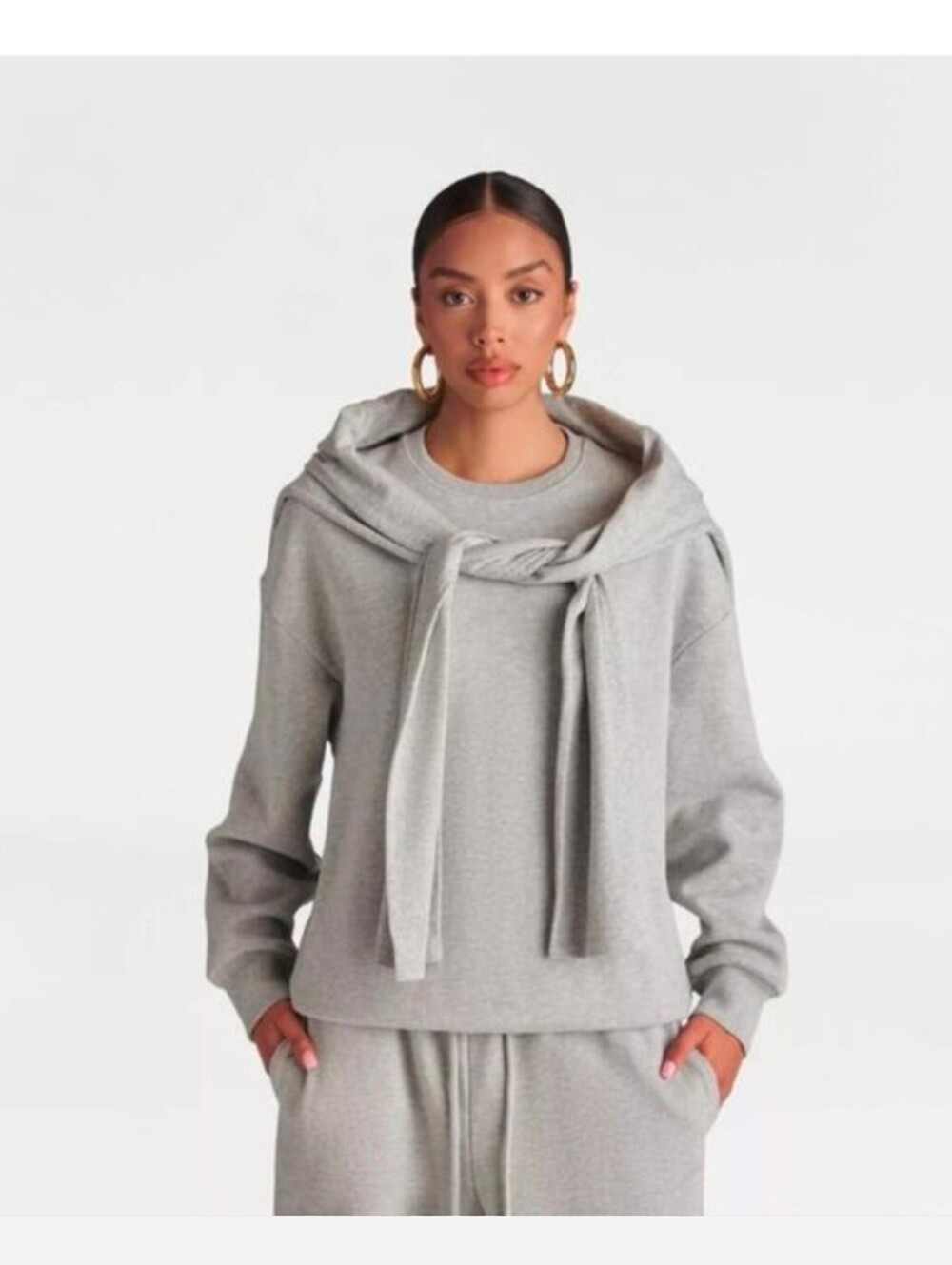 KBB by Kahlana Women's Long Sleeve The Double Layer Crewneck Sweatshirt, Heather